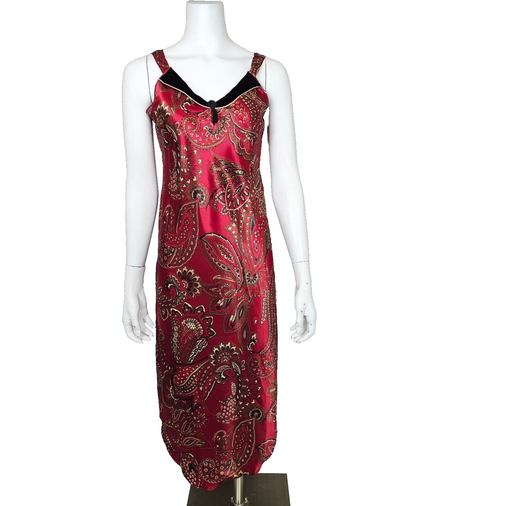 Vintage 90s California Dynasty Womens‎ S Red Paisley Silky Satin Nightgown